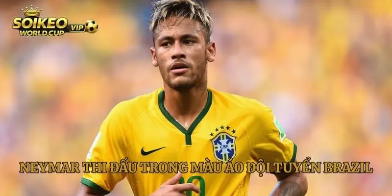 Neymar thi đấu trong màu áo đội tuyển Brazil